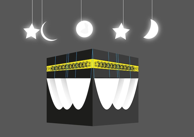 Vecteur une illustration d'une kaaba avec une lune et des étoiles