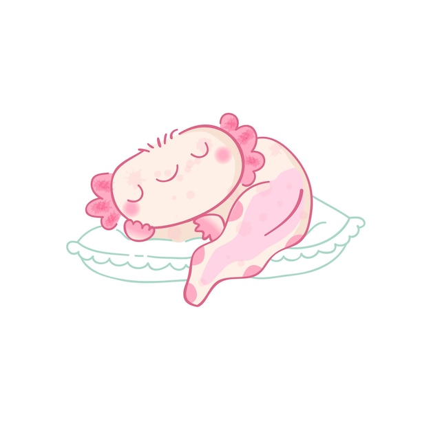 Illustration Kawaii De Vecteur De Mascotte Axolotl Mignon Axolotl Endormi