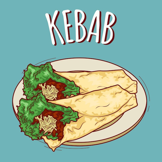 Illustration De Kebab Cuisine Indonésienne Avec Style Cartoon