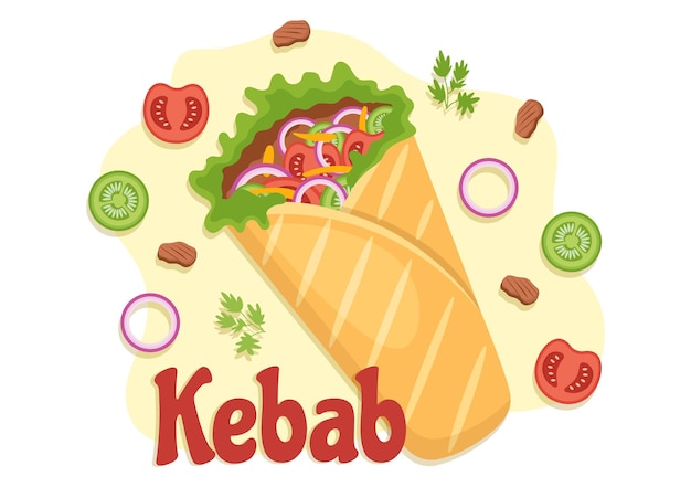 Illustration De Kebab Avec Farce Au Poulet Ou à La Salade De Viande De Boeuf Et Légumes Au Pain Tortilla Wrap