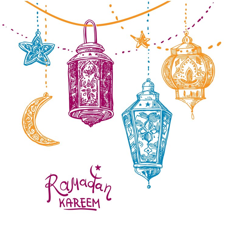 Illustration avec lampes et étoiles