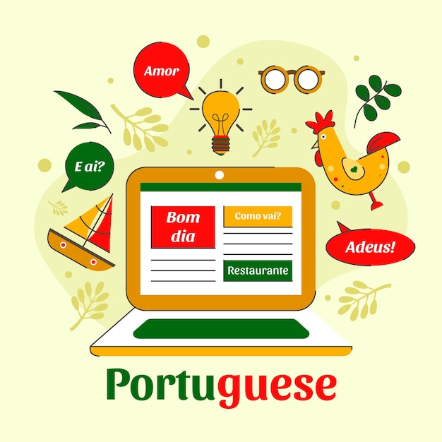 Vecteur illustration de langue portugaise dessinée à la main