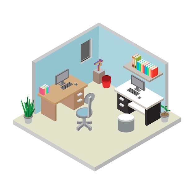 Illustration De Lieu De Travail De Bureau Isométrique.