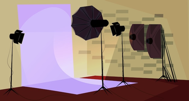 Illustration de lieu de travail de photographe, intérieur de studio photo professionnel.