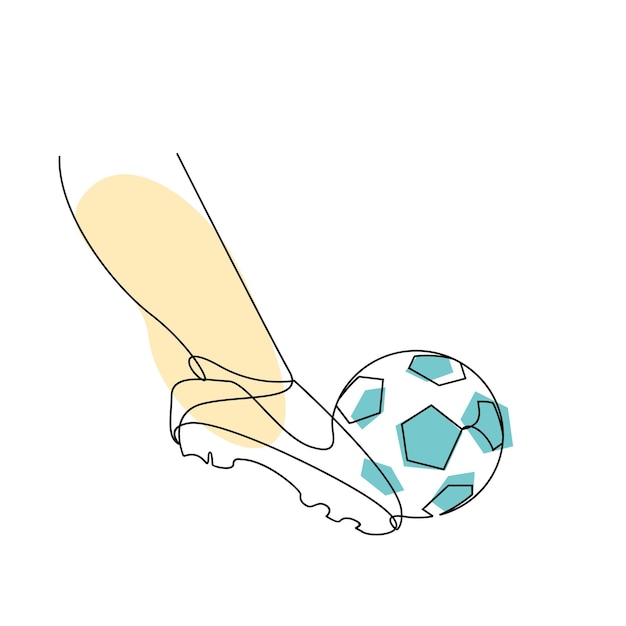 Vecteur l'illustration en ligne continue donne un coup de pied au ballon de football