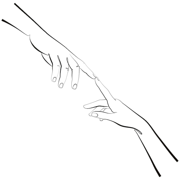 Illustration D'une Ligne De Mains Touchez Les Mains Par L'index Les Mains Des Femmes Et Des Hommes Se Tendent La Main O