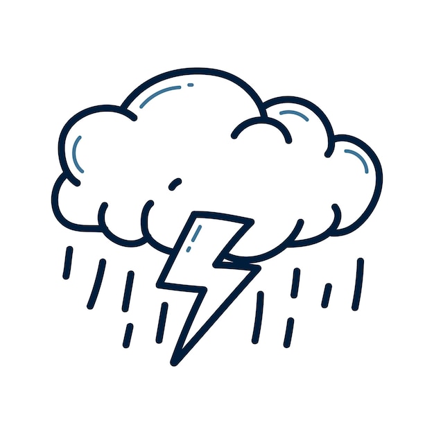 Illustration de ligne de nuage et de pluie dessinée à la main icône de nuage de pluie de soleil et de lune