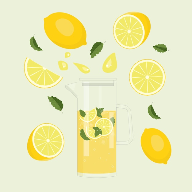 Illustration de limonade rafraîchissante Pichet avec citrons et glaçons