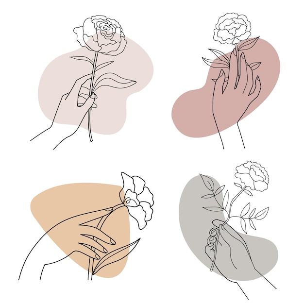 Illustration Linéaire Abstraite Fleurs Dans Les Mains Féminines Illustration Dessinée à La Main