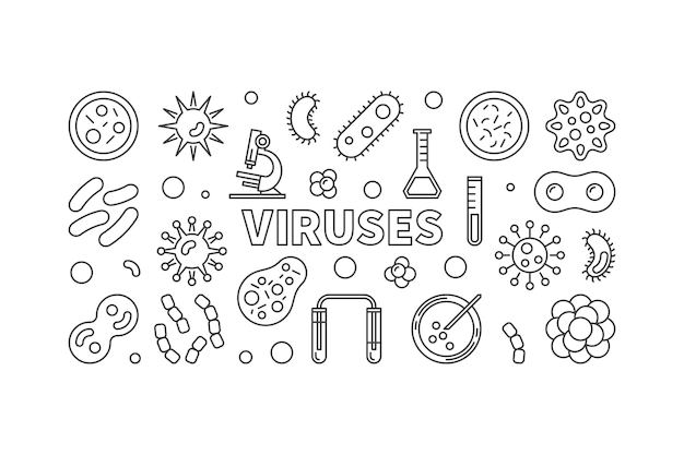 Illustration Linéaire Horizontale De Virus Bannière De Ligne De Virus Vectoriel