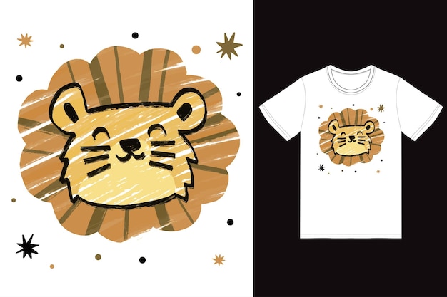 Vecteur illustration de lion dessin mignon avec vecteur premium design tshirt