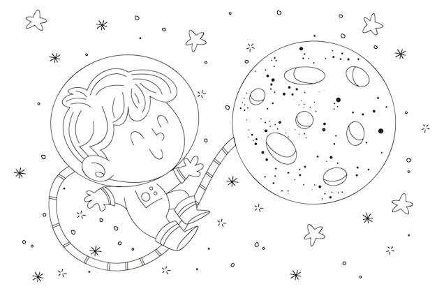 Illustration de livre de coloriage astronaute dessiné à la main