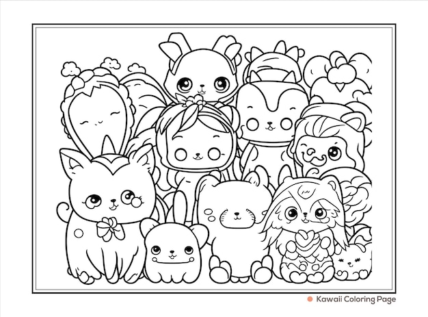 Illustration de livre de coloriage dessiné à la main Kawaii