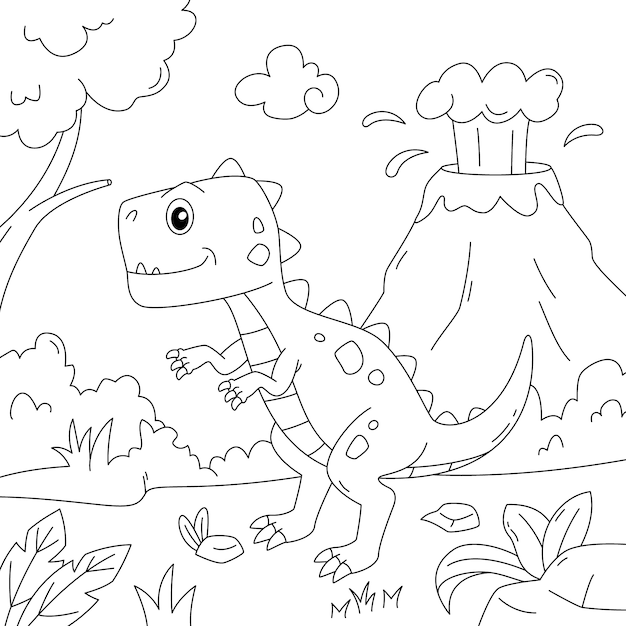 Vecteur illustration de livre de coloriage de dinosaure dessiné à la main