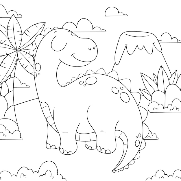 Vecteur illustration de livre de coloriage de dinosaure dessiné à la main