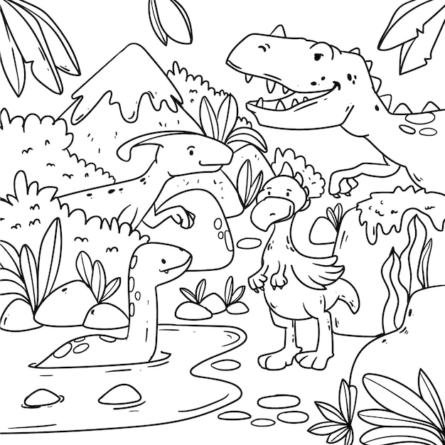 Vecteur illustration de livre de coloriage de dinosaure dessiné à la main