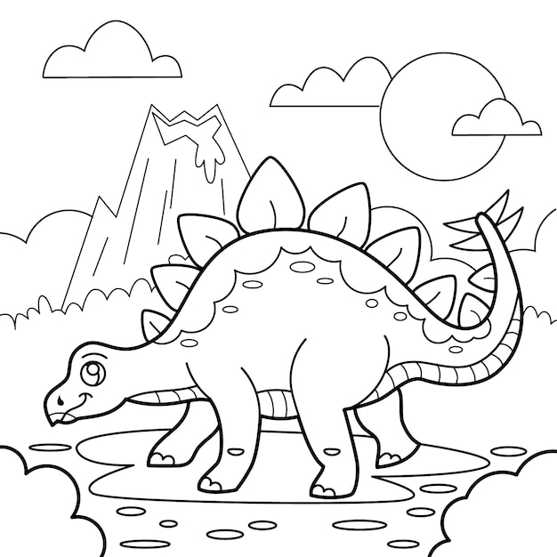 Illustration de livre de coloriage de dinosaure dessiné à la main