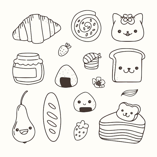 Illustration de livre de coloriage kawaii dessiné à la main