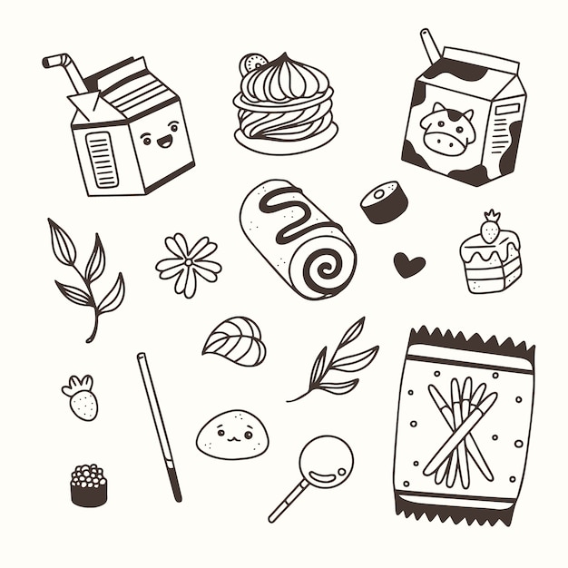 Illustration de livre de coloriage kawaii dessiné à la main