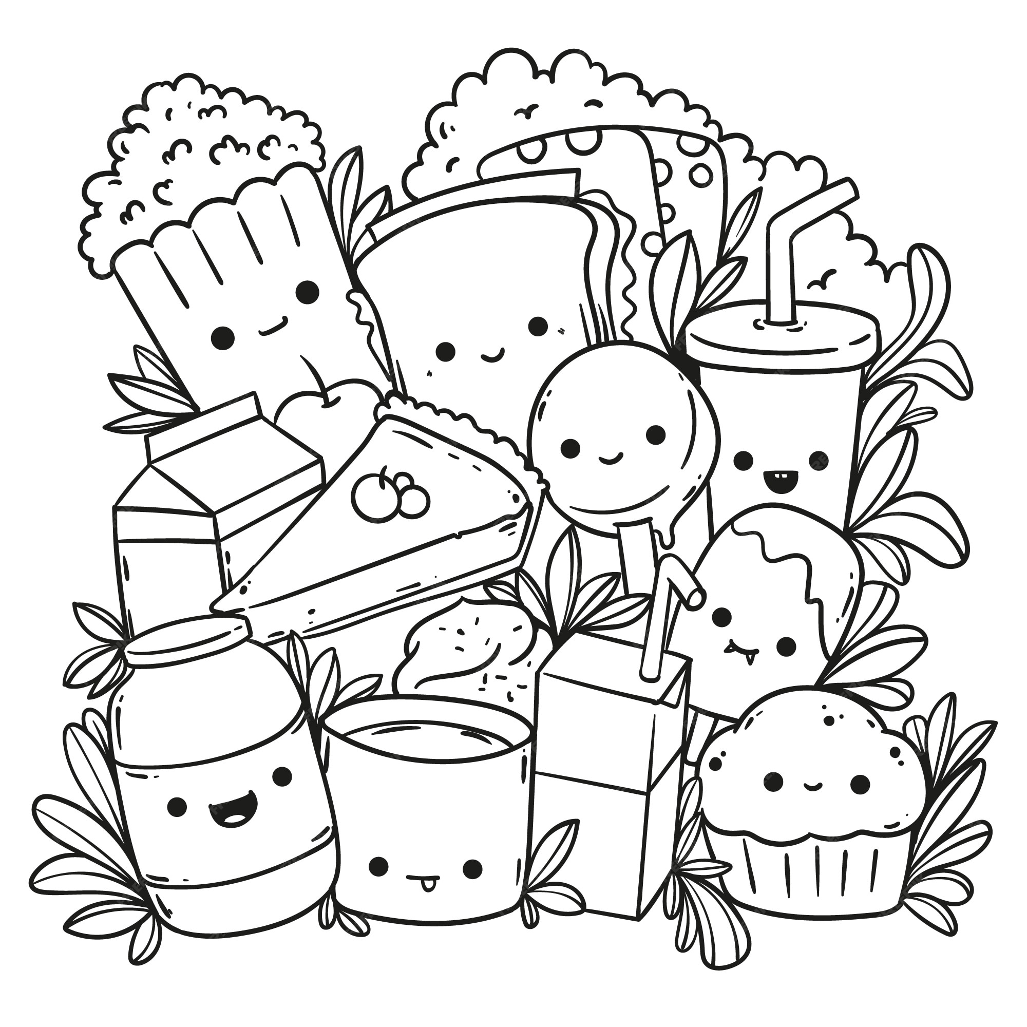 Coloriage Kawaii Nourriture A Imprimer Gratuit Vecteurs et illustrations de Coloriage kawaii nourriture en téléchargement gratuit | Freepik