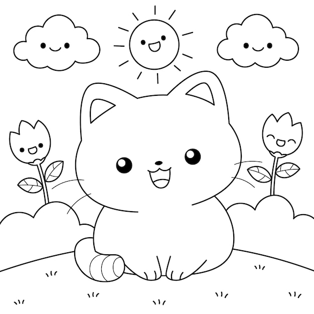 Vecteur illustration de livre de coloriage kawaii dessiné à la main