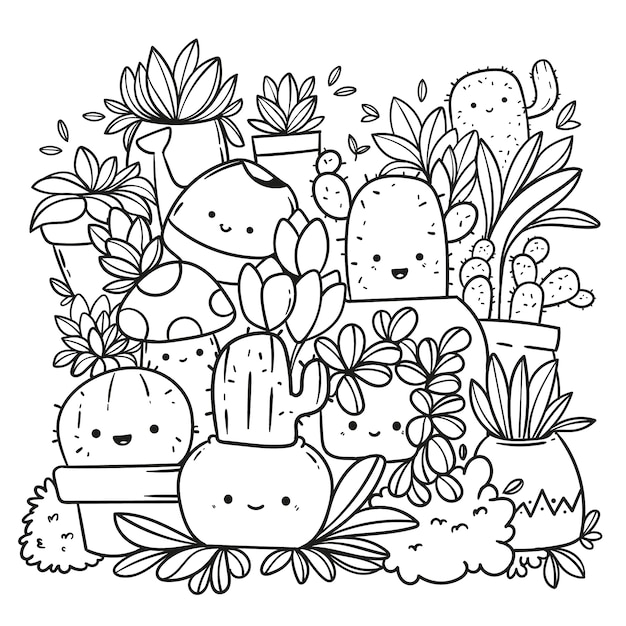 Illustration de livre de coloriage kawaii dessiné à la main