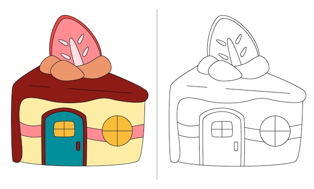 Vecteur illustration livre coloriage pour enfants avec gâteau maison aux fruits