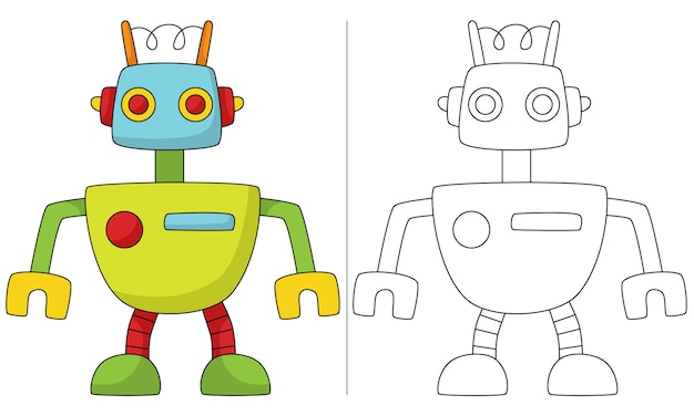 Illustration Livre Coloriage Pour Enfants Mini Robot Rétro