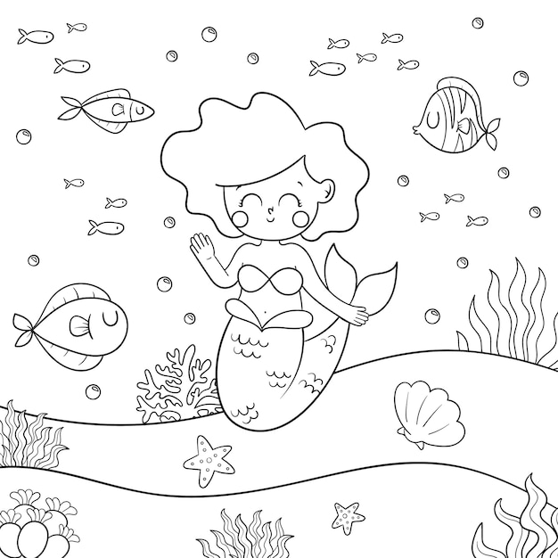 Illustration De Livre De Coloriage De Sirène Dessinée à La Main