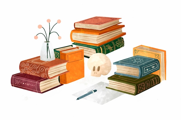 Illustration de livres à l'aquarelle