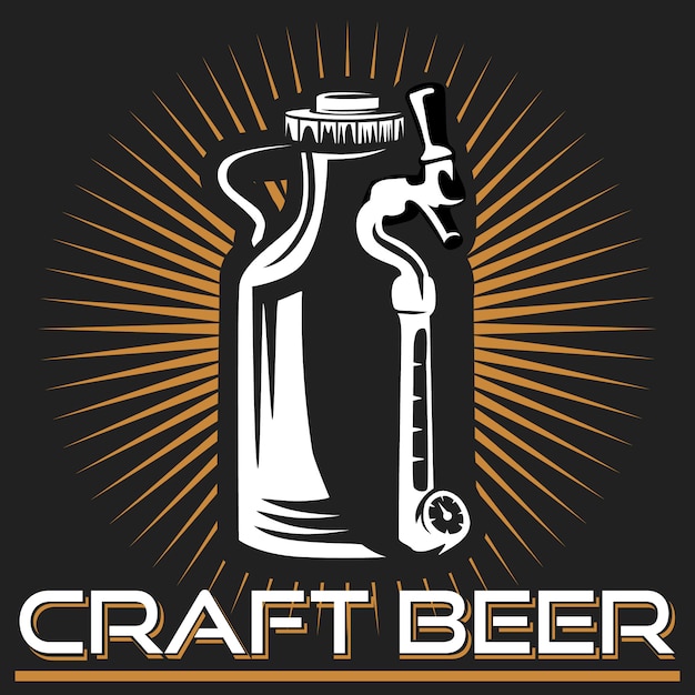 Illustration de logo-bière artisanale, conception de brasserie emblème sur fond sombre.