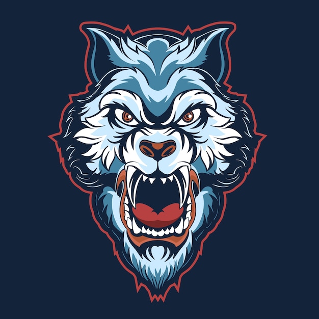 Vecteur illustration de logo bleu tête de tigre isolée sur noir