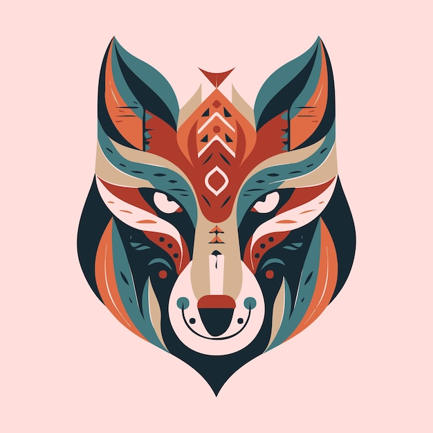 Illustration de logo design plat tête de loup mignon