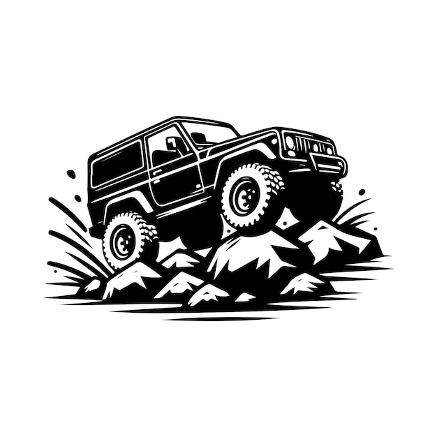 Illustration De Logo Dessiné à La Main Rustique D'une Voiture Hors Route