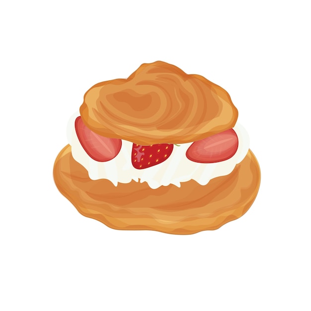 Vecteur illustration logo profiterole choux pâtisserie avec crème et fraise fraîche