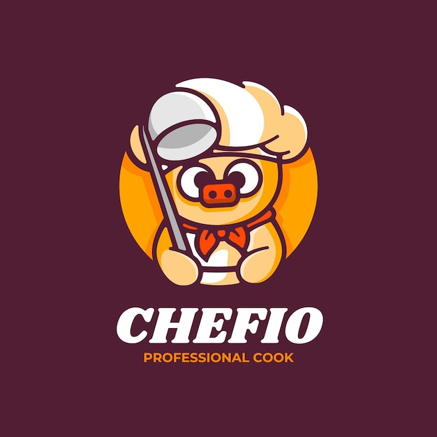 Illustration De Logo Style De Dessin Animé De Mascotte De Porc.