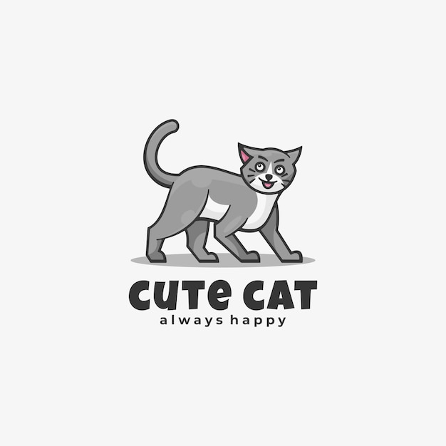 Illustration Logo Style De Mascotte Simple Chat Mignon.