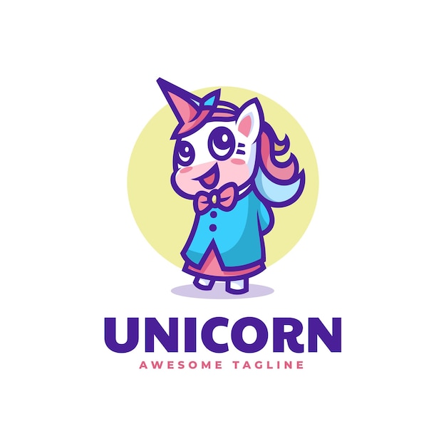 Illustration Logo Vector Dans Style Dessin Animé Licorne Mascotte