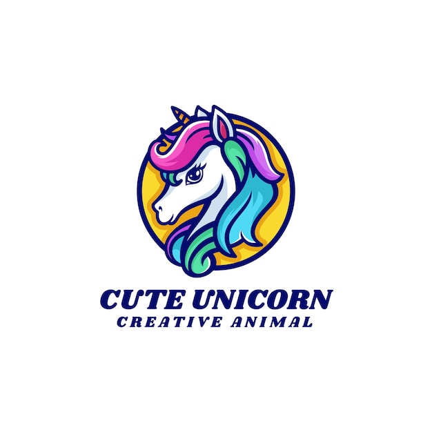 Illustration Logo Vector Dans Style Mascotte Simple Licorne Mignonne