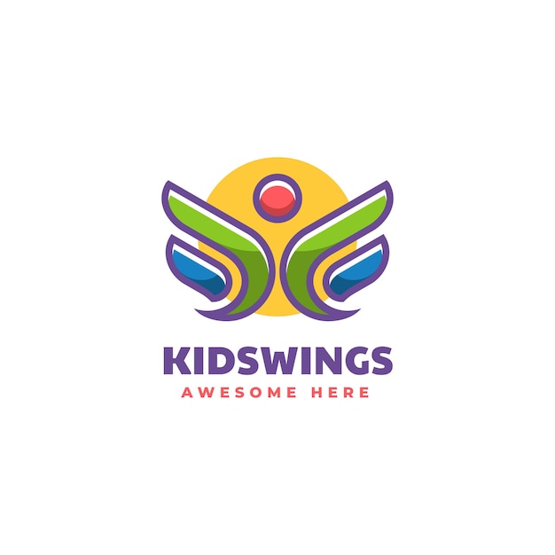 Vecteur illustration logo vectoriel avec ailes enfants dans style mascotte simple