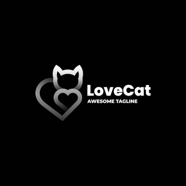 Illustration Logo Vectoriel Chat Amour Style Art Trait