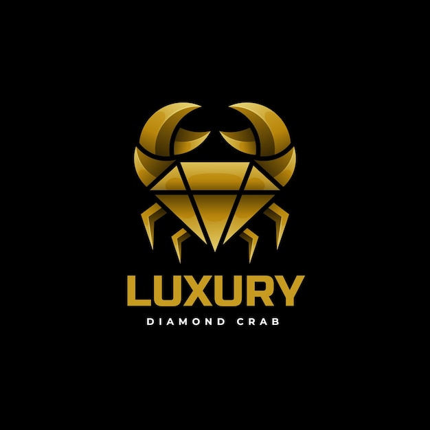 Illustration Logo Vectoriel Crabe Diamant Double Signification Style Luxe Or