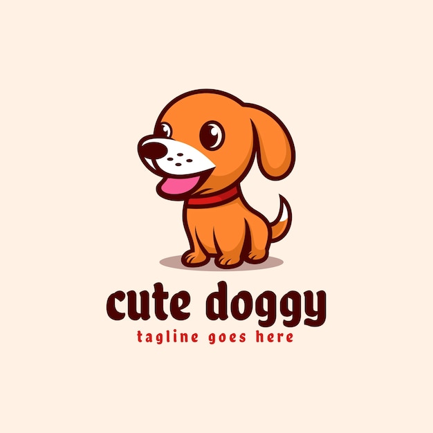 Illustration Logo Vectoriel Dans Style Dessin Animé Mignon Doggy Mascotte