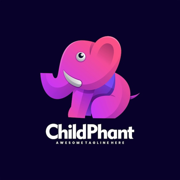 Illustration Logo Vectoriel Enfant éléphant Dans Style Coloré Dégradé