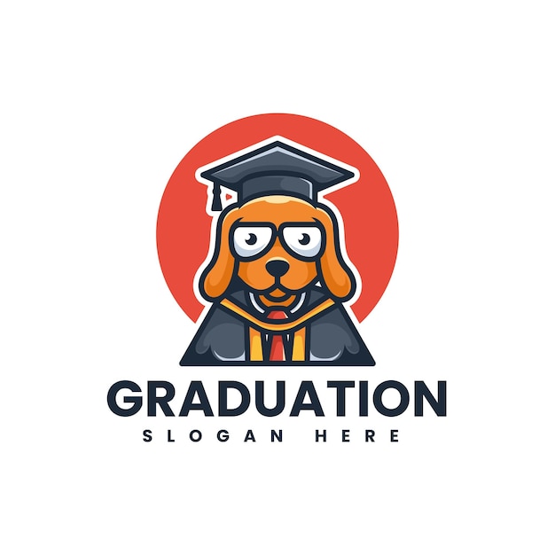 Vecteur illustration logo vectoriel graduation chien mascotte style dessin animé