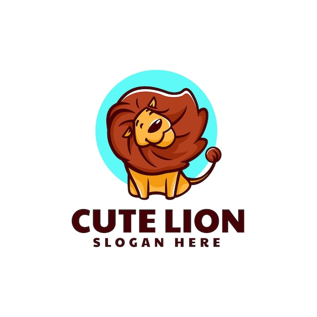 Illustration Logo Vectoriel Lion Mignon Dans Style Mascotte Simple