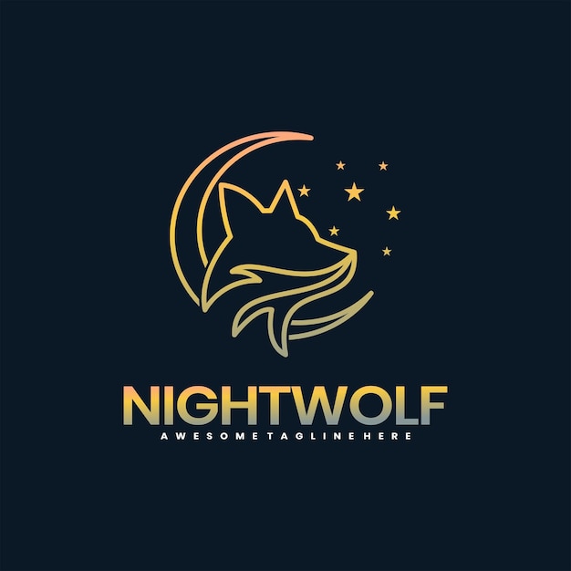 Illustration Logo Vectoriel Loup Nuit Dans Style Coloré Dégradé