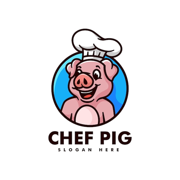 Illustration Logo Vectoriel Mascotte Cochon Chef Logo Dessin Animé