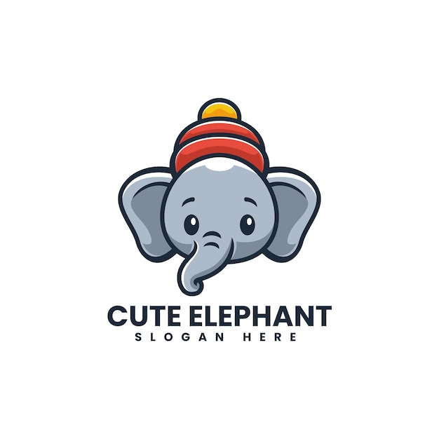 Illustration Logo Vectoriel Mignon éléphant Mascotte Dans Style Dessin Animé