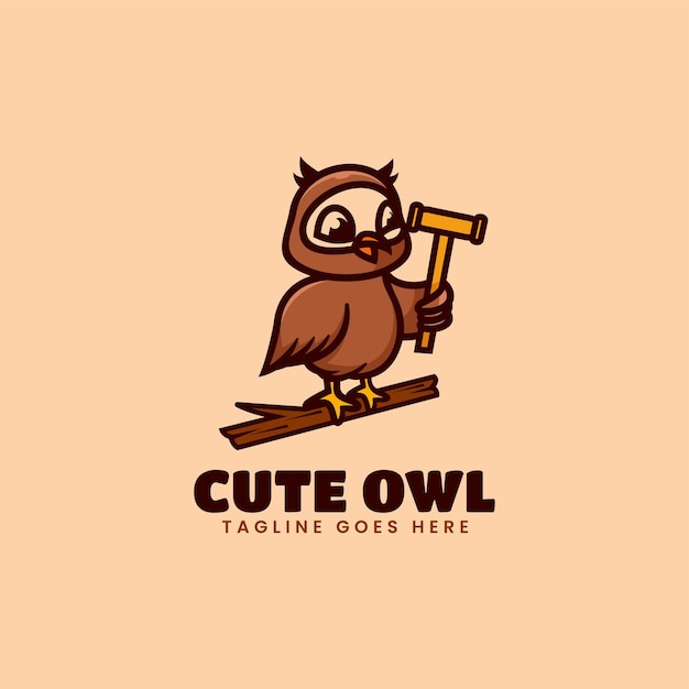 Illustration Logo Vectoriel Mignon Hibou Mascotte Dans Style Dessin Animé